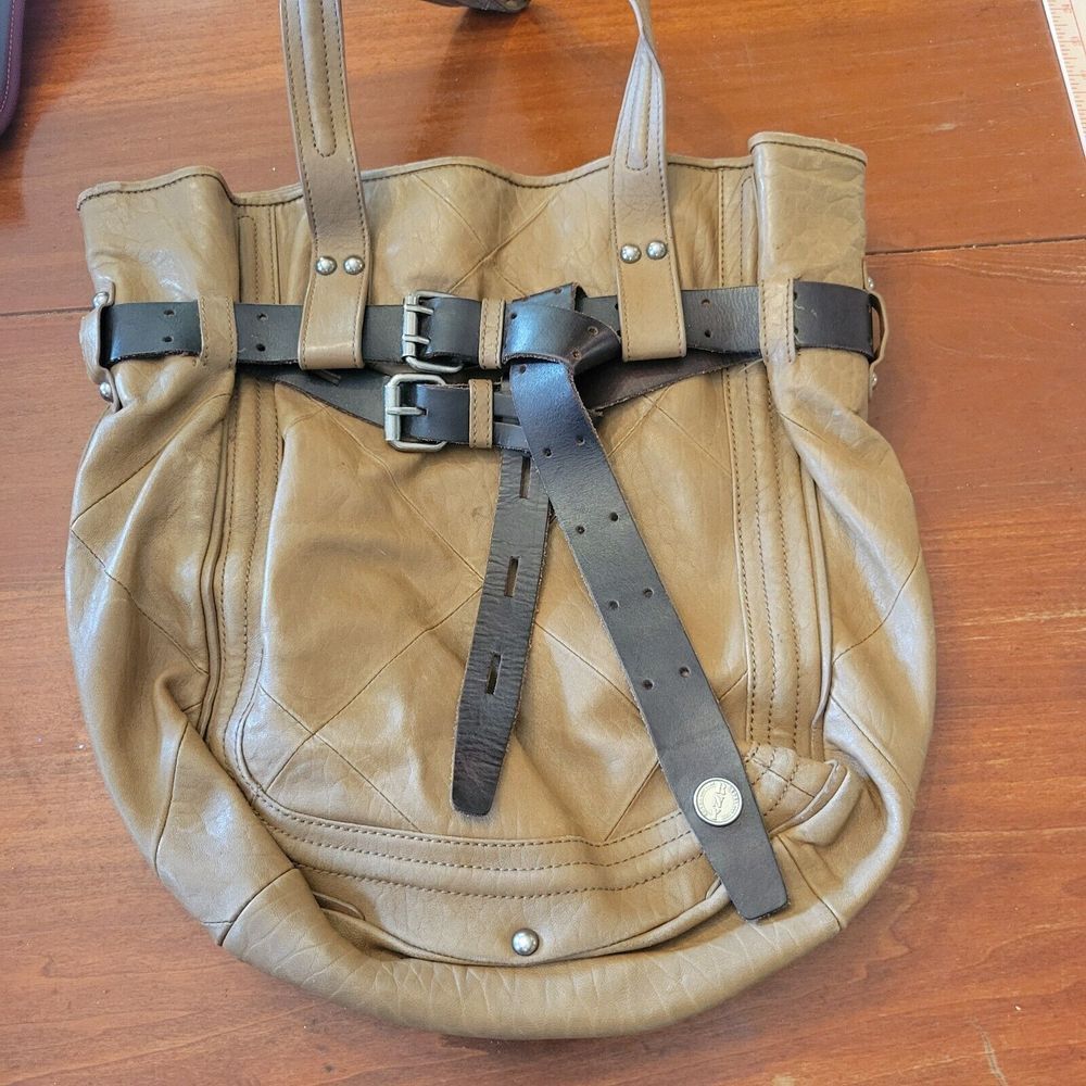REVEL‎ Delancey Belted Cognac Leather Tote Handbag Purse Shoulder Bag